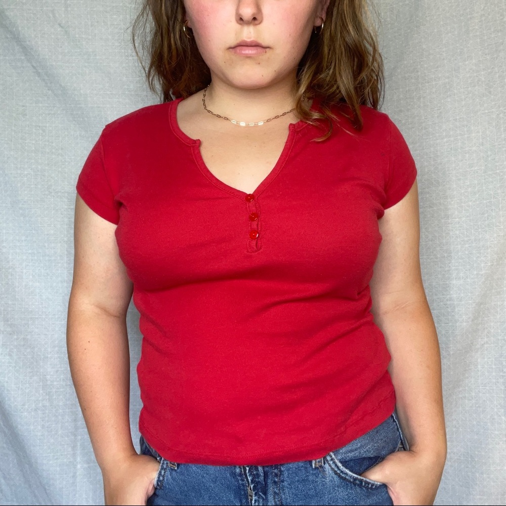 Red Baby Tee With Buttons